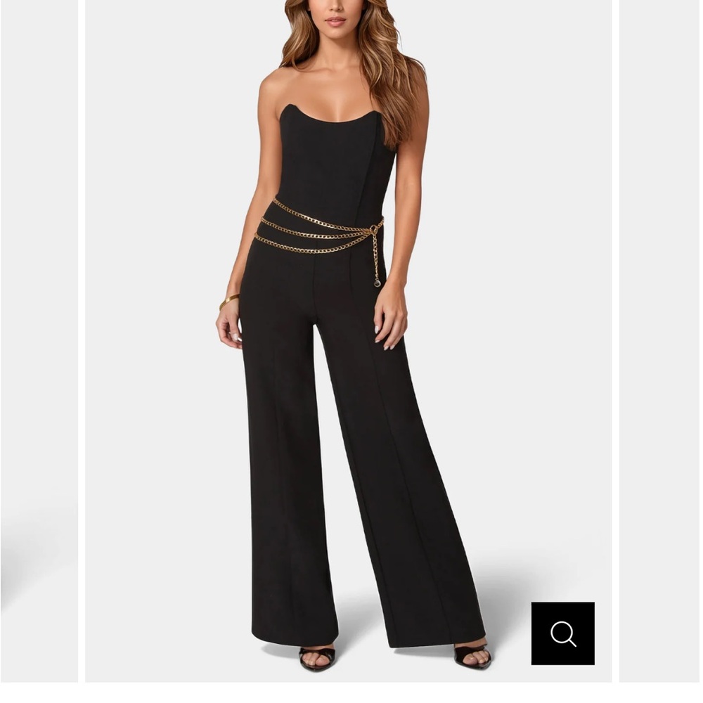 Bebe Black Jumpsuit with Gold Chain Detail